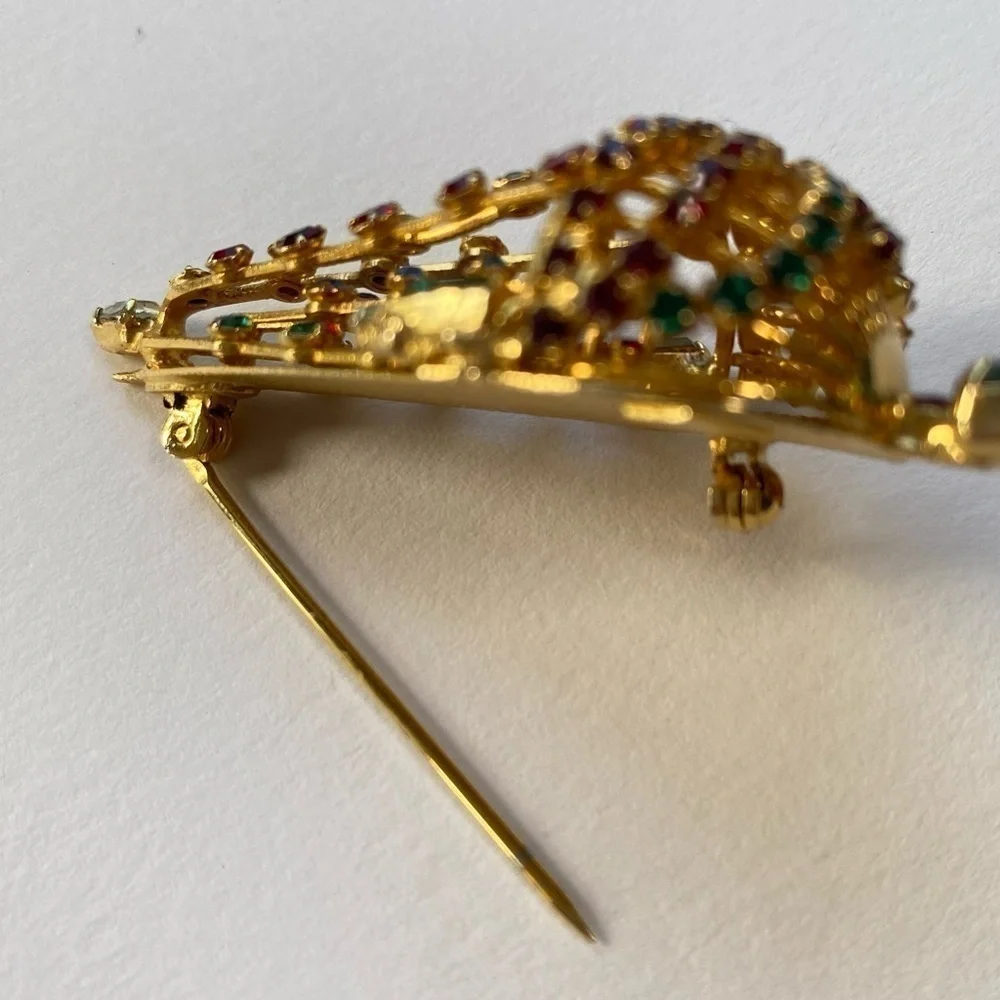 Joseph Warner Chandelier Christmas Tree Brooch w/ Candles and Rhinestones RARE